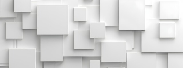 Poster - Abstract white background with squares and geometry, 3d rendering. Simple geometric shapes on the wall in white color. Background for presentation or banner design