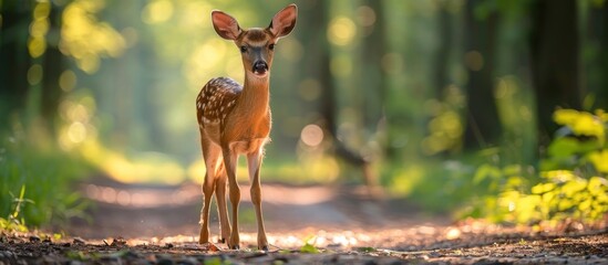 Wall Mural - Fawn in the Forest Sunlight