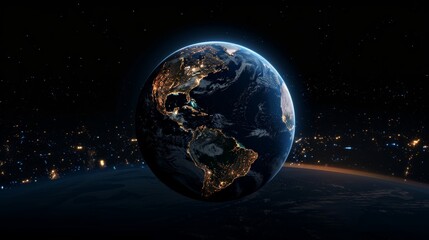 Aufkleber - Planet Earth at night showing glowing continents surrounded by the darkness of space