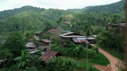 Wall Mural - Wooden houses in mountain rural village