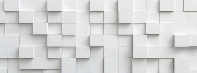 Poster - White background with squares, minimalist style, 3D rendering. The square pattern is made of soft white color blocks, creating an abstract and modern design for commercial or corporate presentation. W