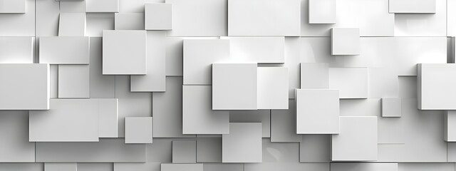 Poster - White background with squares, minimalist style, 3D rendering. The square pattern is made of soft white color blocks, creating an abstract and modern design for commercial or corporate presentation. W