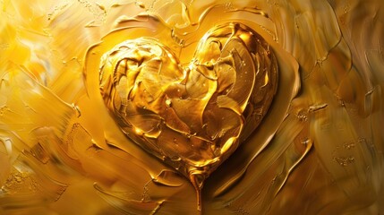 Poster - Beautiful abstract golden heart shape made out of oil paint