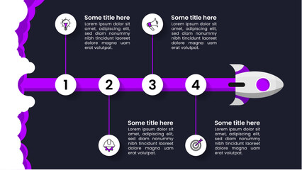 Aufkleber - Infographic template. Rocket with a path and 4 steps