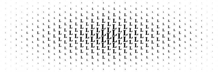 Poster - horizontal halftone of black capital letter l spreading from center for pattern and background.