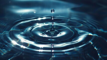 Leinwandbilder - Transparent water drop descending towards a placid water body, generating flawless circular ripples upon contact