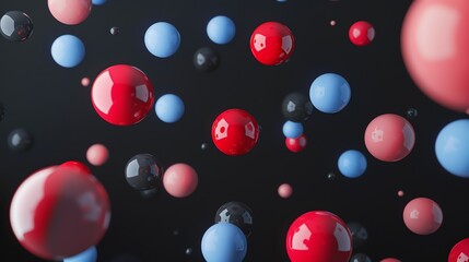 Wall Mural - Abstract background with colorful spheres floating against a black backdrop.