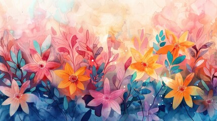 Sticker - Bright rich floral background, Watercolor