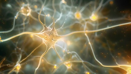 Wall Mural - A closeup of a newlyformed neuron releasing neurotransmitters indicative of its active role in communication within the brain.