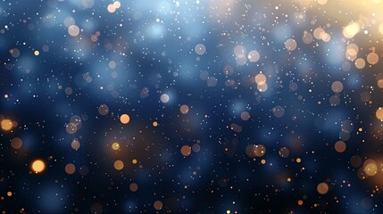 New Year background with fireworks and bokeh lights. Golden glitter on blue night sky