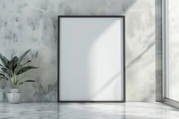 Wall Mural - Close-up layout of poster frame in empty interior, 3d visualization, Silver background