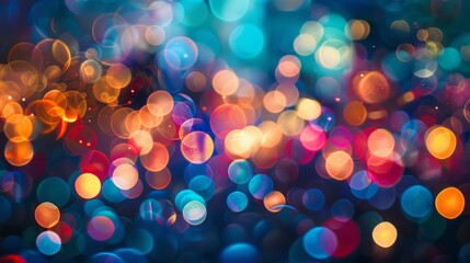 Colorful bokeh lights with a dark background, creating a vibrant and dynamic effect, ideal for website design, digital art,