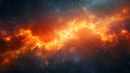 Wall Mural - Fiery Cosmic Nebula in Vibrant Space with Glowing Stars and Galaxies