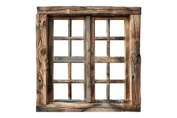 Natural wooden window isolated on transparent background