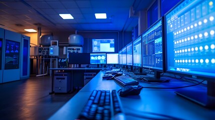 Poster - High Tech Water Distribution Control Room with Digital Monitors and Real Time Data Analysis