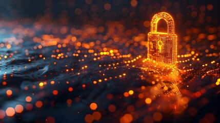Poster - golden padlock icon symbolizing cybersecurity in glowing digital network