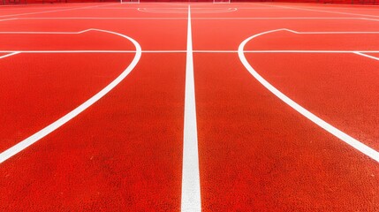 Wall Mural - Vibrant Red Basketball Court With A White Line, High Quality Background