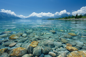 Wall Mural - Clear lake with submerged rocks visible beneath