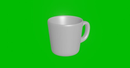Poster - Animation of rotation of a white cup with shadow. Simple and complex rotation. Seamless looped 4k animation on green chroma key background
