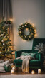 © ArtisticLens - Festive Green Living Room Decor With Christmas Wreath and String Lights
