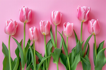 Wall Mural - Pink tulip flowers on pink background