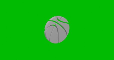Poster - Animation of rotation of a white basketball symbol with shadow. Simple and complex rotation. Seamless looped 4k animation on green chroma key background
