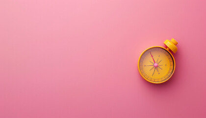 Wall Mural - A yellow compass placed in the bottom right corner of a solid pink background, essential for drawing circles.