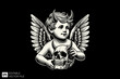 © Niken - Illustration of Cupid holding skull head for graphic tee design vector