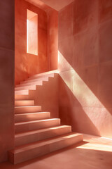 Sticker - Sunlit Minimalist Staircase with Modern Architectural Design and Warm Tones