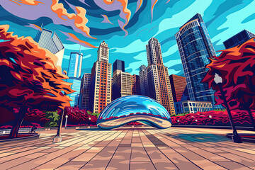 Wall Mural - Exploring Millennium Park, Chicago - Ultra-Detailed Illustration