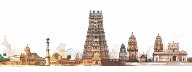 Watercolor illustration for tamil nadu day with beautiful iconic landscapes.