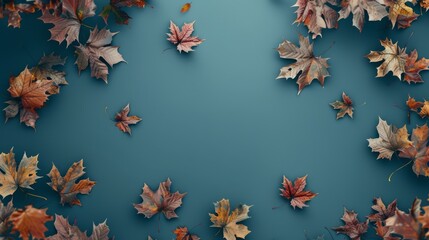 Wall Mural - The wallpaper features maple leaves arranged with space for letters, on a green background.