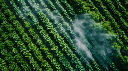 Poster - aerial view of smart agricultural zone with precision irrigation and real time water monitoring