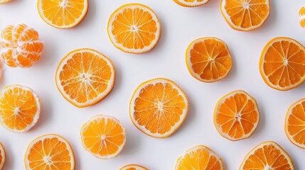 Wall Mural - Sweet mandarin slices on a white backdrop