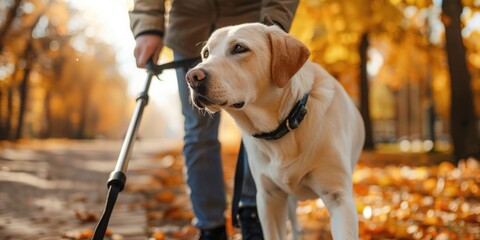 Wall Mural - Dog blind guide service person disabled impaired help labrador eye sight man visual animal.