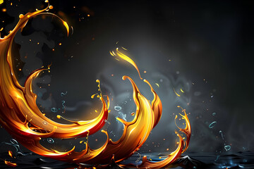 Wall Mural - Abstract fiery swirls on black background, digital art style, energetic flame concept