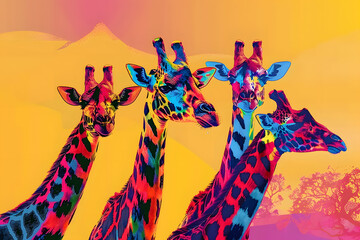 Wall Mural - Abstract colorful illustration of giraffes. Ai generative art