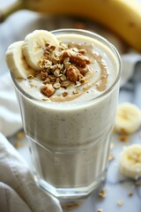 Wall Mural - Banana Peanut Butter Smoothie: A creamy smoothie, swirled with peanut butter and topped with banana slices and a sprinkle of granola.