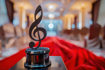 black music award with blurred background representing music ceremony awards in a hotel