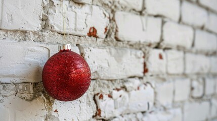 Poster - Holiday tree ornament against white brick backdrop