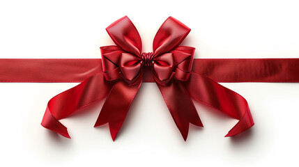 Wall Mural - Red ribbon with red bow on white background, wrapped