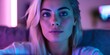 © Anastasiia - Blonde woman focused on playing game in neonlit gaming room. Concept Technology, Neon Lights, Gaming, Blonde Woman, Fun