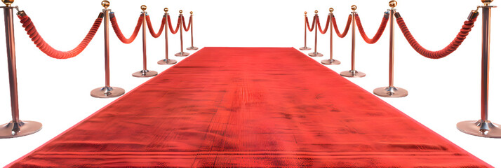 Wall Mural - 3D Red carpet with ropes isolated on transparent background