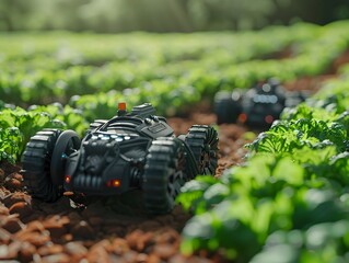 Poster - Robotic Farming Machines Planting Watering and Harvesting Crops in Agricultural Field