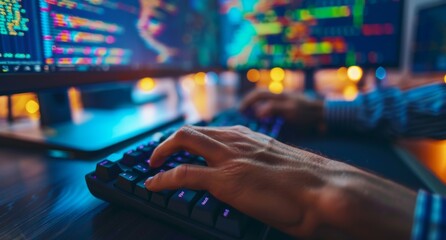 Poster - Close-Up of Hands Typing on a Keyboard in Front of a Computer