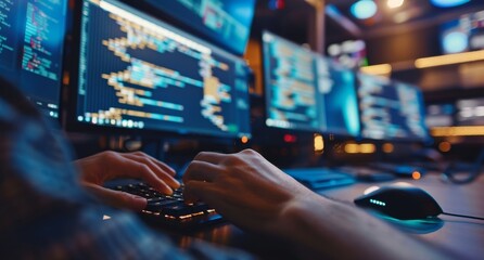 Aufkleber - Close-Up of a Programmer's Hands Typing on a Keyboard