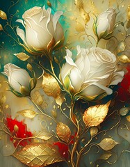 Wall Mural - White gilded roses on an abstract colorful background