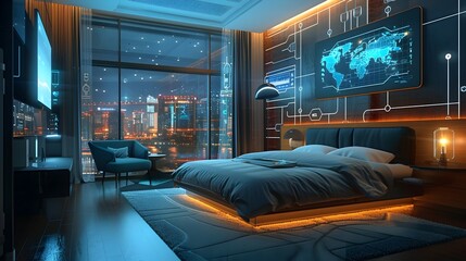 Poster - smart hotel room with voice activated controls and personalized guest settings
