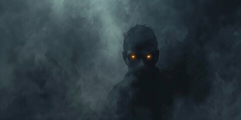 Wall Mural - a man with glowing eyes standing in the dark