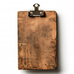 Antique wooden clipboard isolated on white background